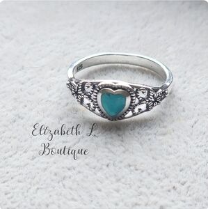 925 Sterling Siver Genuine Turquoise Heart Design Ring Boutique BNWT